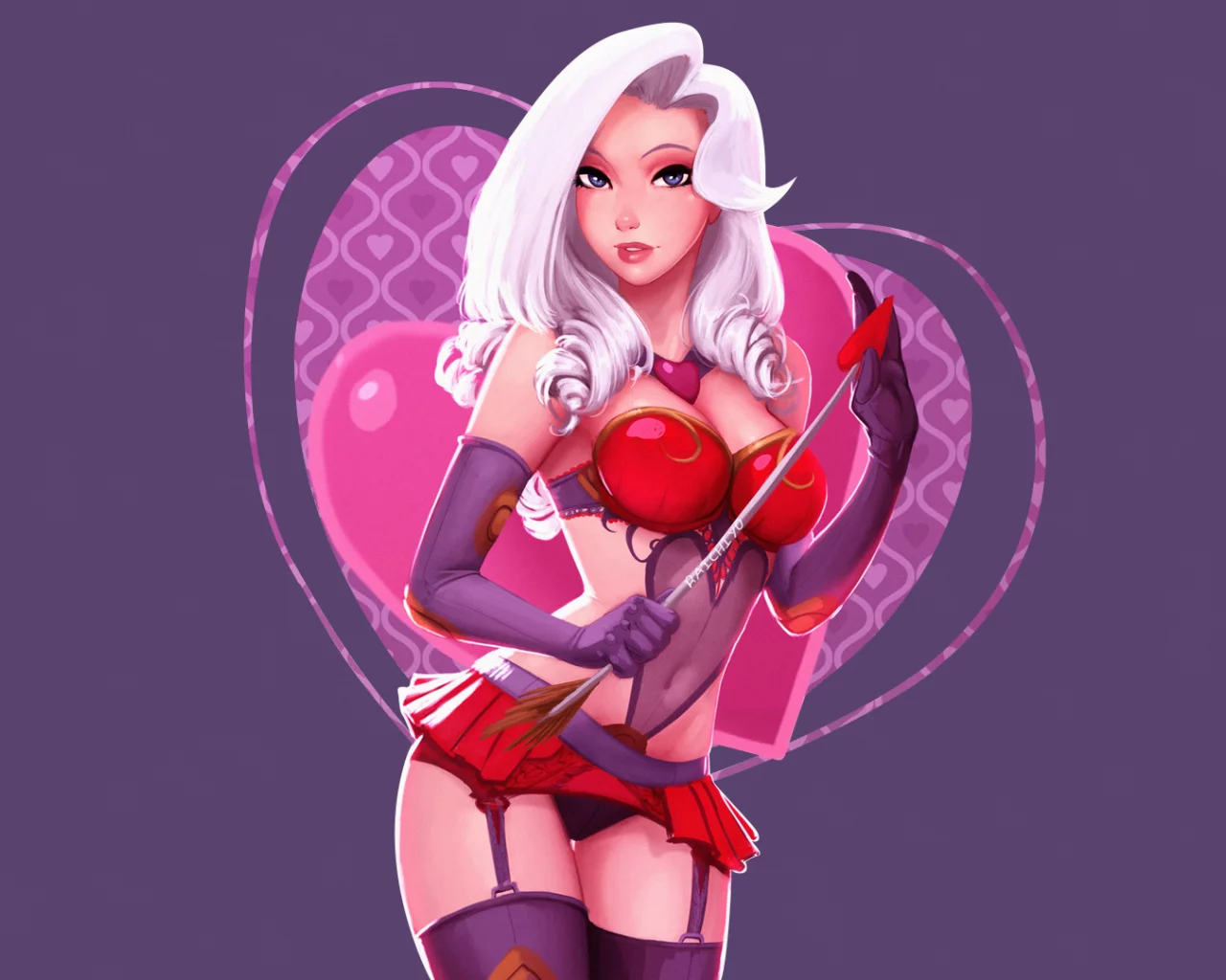 ashe, garter belt, big boobs, simple background, thigh, highs