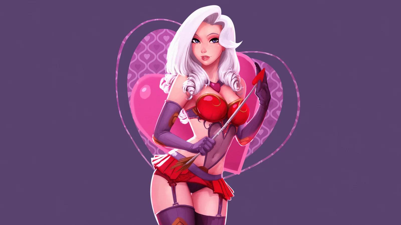 ashe, garter belt, big boobs, simple background, thigh, highs
