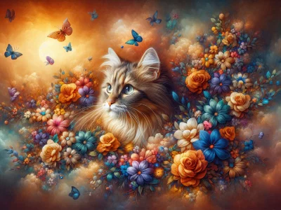 кошка в цветах